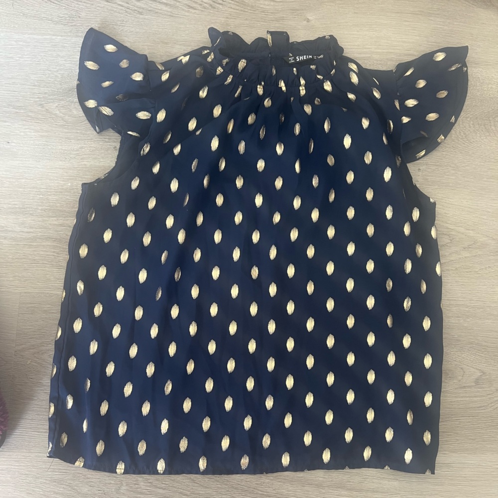 Shein: Blue Shear Top with Gold Details